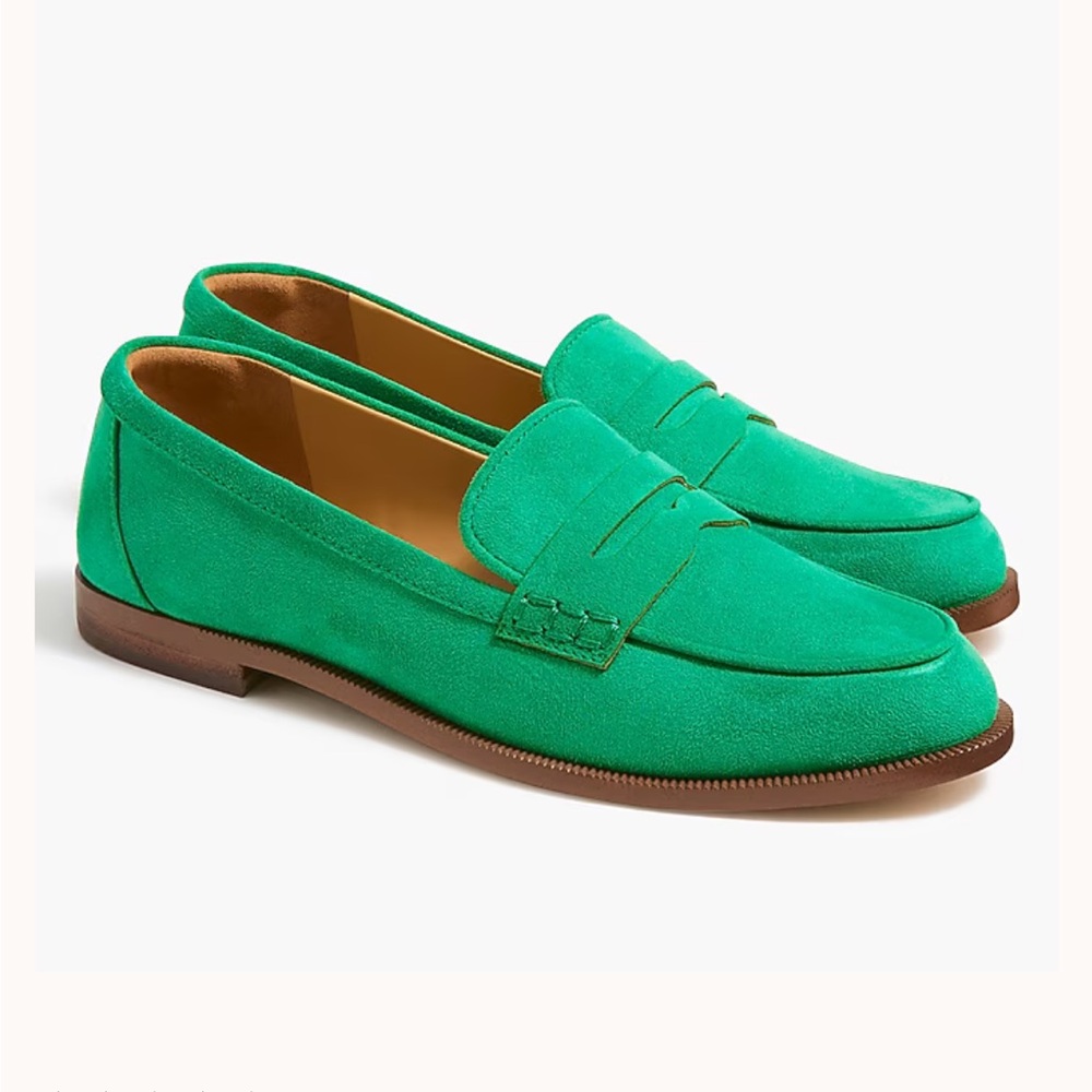 Women’s J. Crew Factory Green Suede Loafers Size 10.5